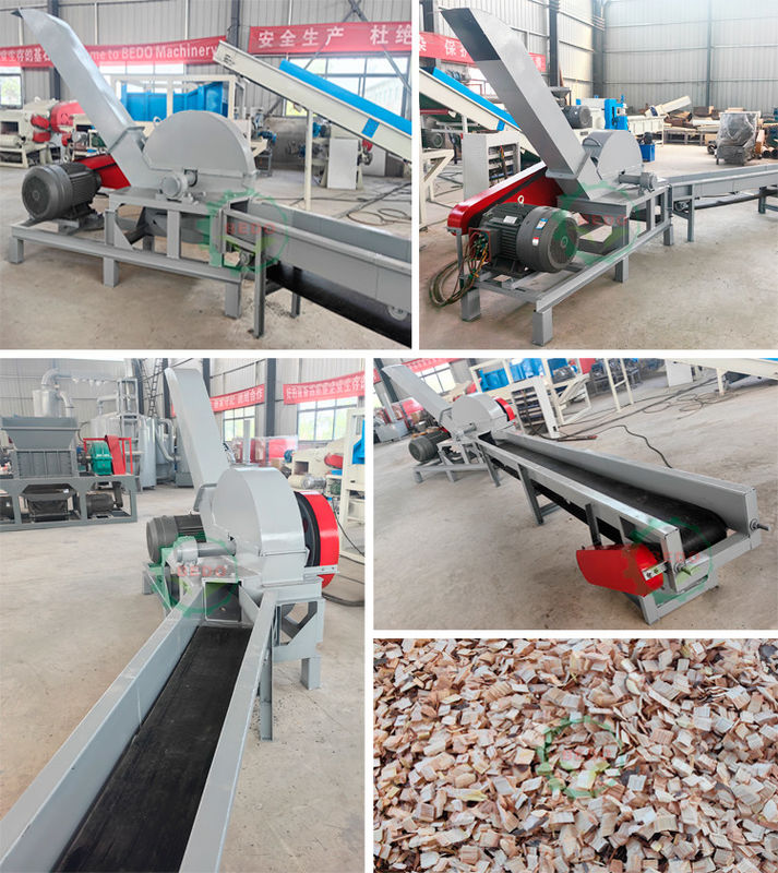 37KW Electric 6pcs Blades Wood Chipper Machine 4m Feed Conveyor Drum Type Shredder
